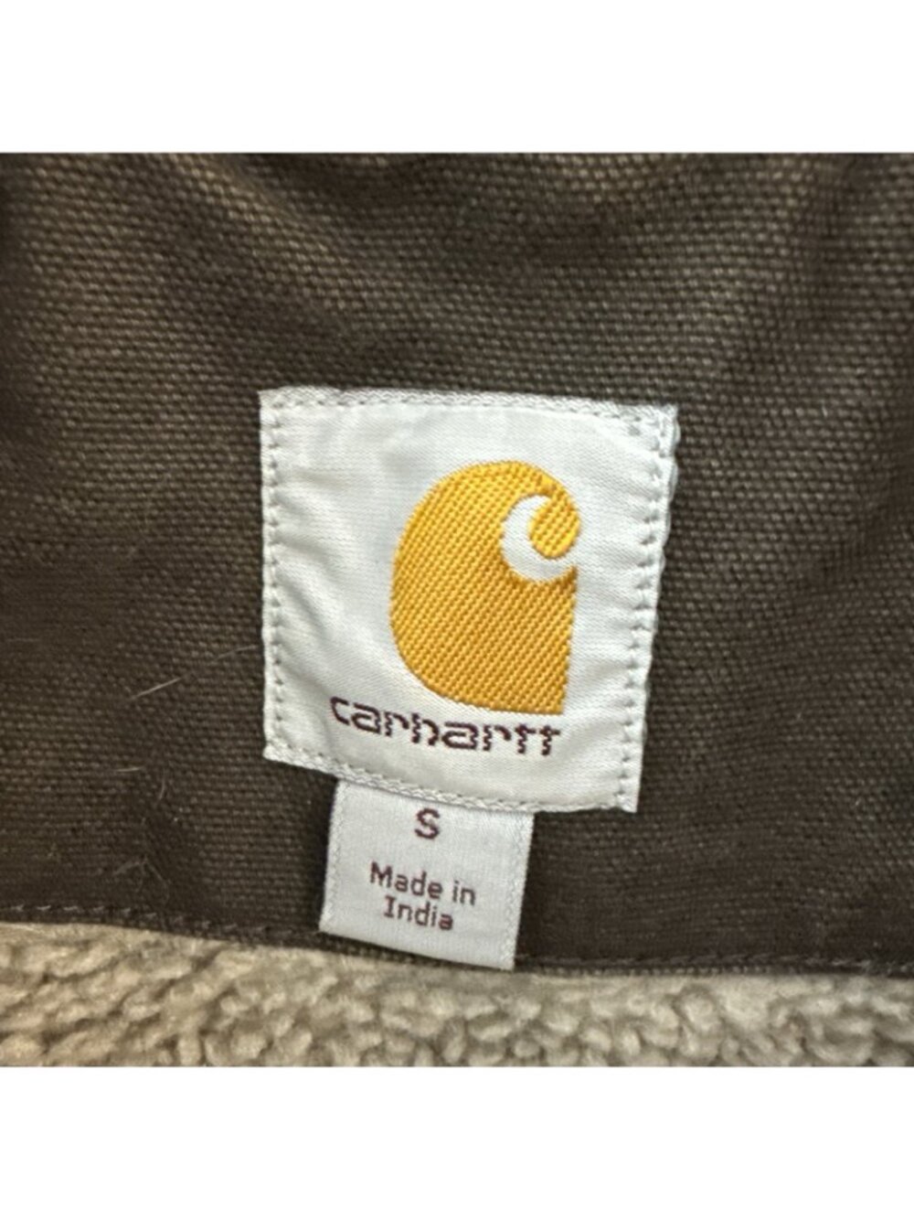VTG Carhartt Brown Canvas Duck Sherpa Lined Vest Full Zip Size Small - Picture 4 of 9